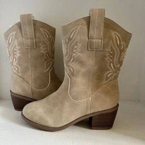 Elegant Tan Ankle Booties with Embroidered Design